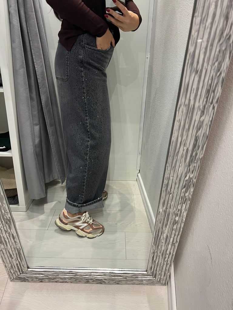 Philia Loft•Jeans palazzo strass neri