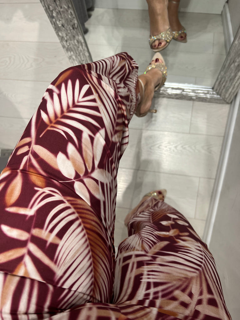 MSS💥ViCOLO•Pantalone basic stampa foglie bordeaux