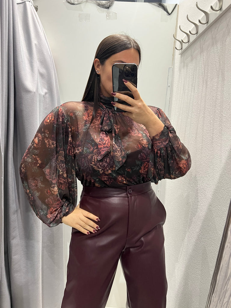 LUMINA•Camicia ampia stampa floreale base moro