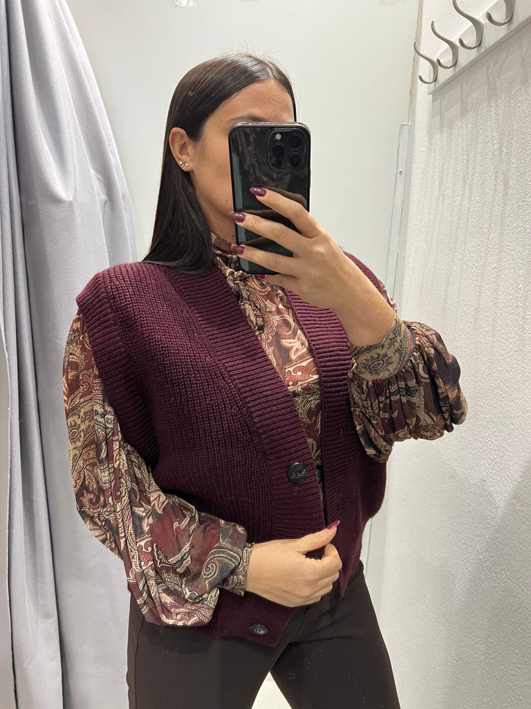 LUMINA•Camicia ampia stampa cashmere bordeaux