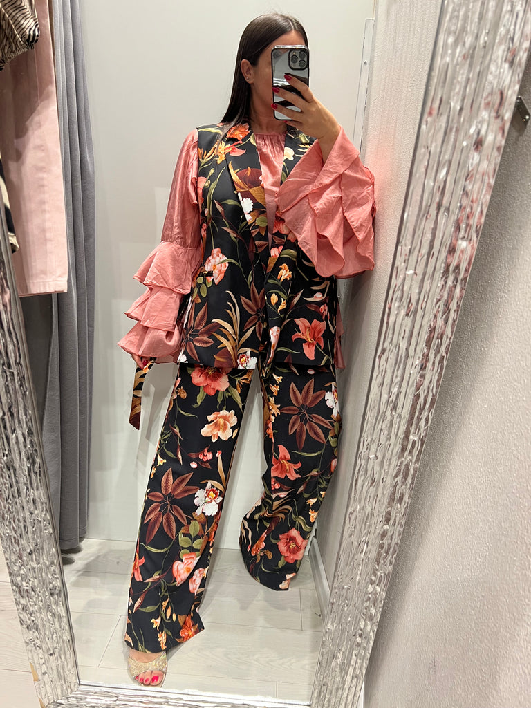 MSS💥ViCOLO•Pantalone palazzo floreale base nera