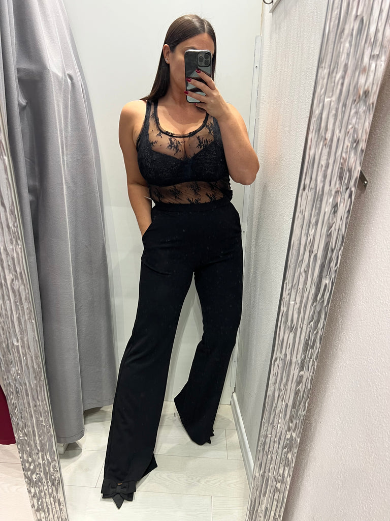 IMPERIAL•Pantalone flare nero con inserto in raso