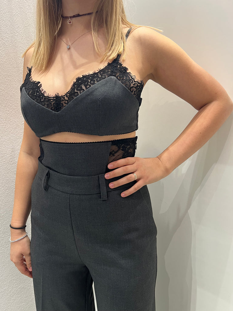 IMPERIAL•Top bralette lingerie grigio pizzo nero Garçon