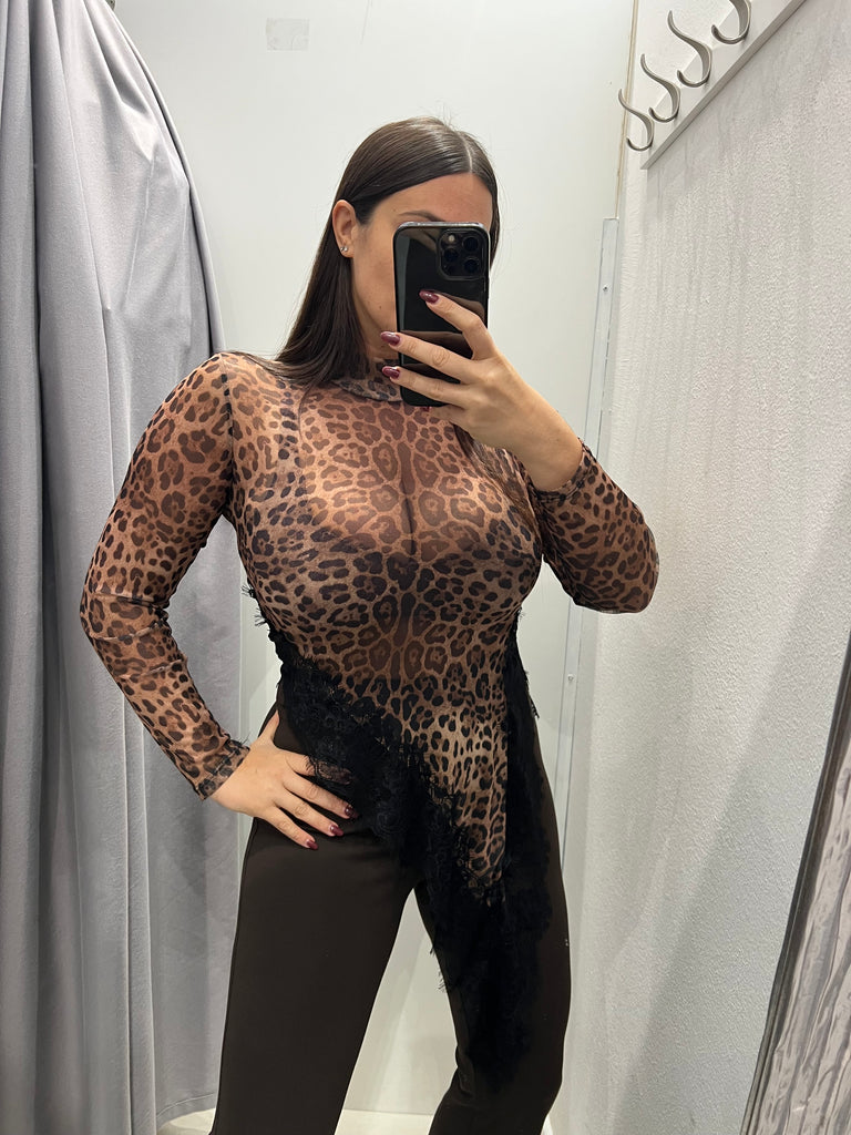 LUMINA•Maglia maculata asimmetrica pizzo