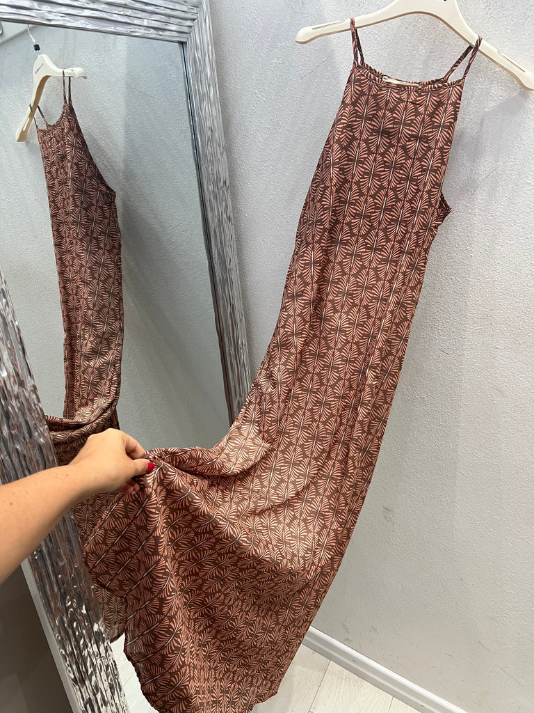 MSS💥HaveOne•Abito stampa ventagli moka/blush