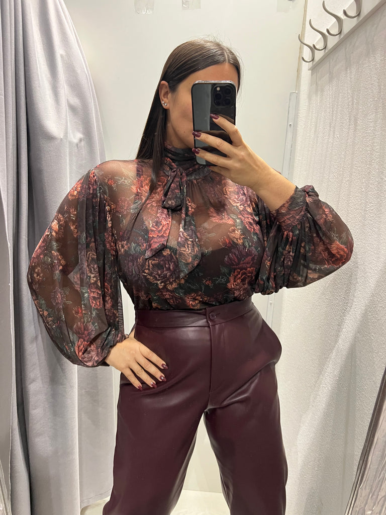 LUMINA•Camicia ampia stampa floreale base moro