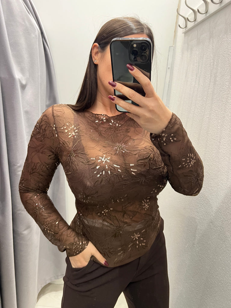 Susy Mix•Maglia scollo barca ricami paillettes•Più colori