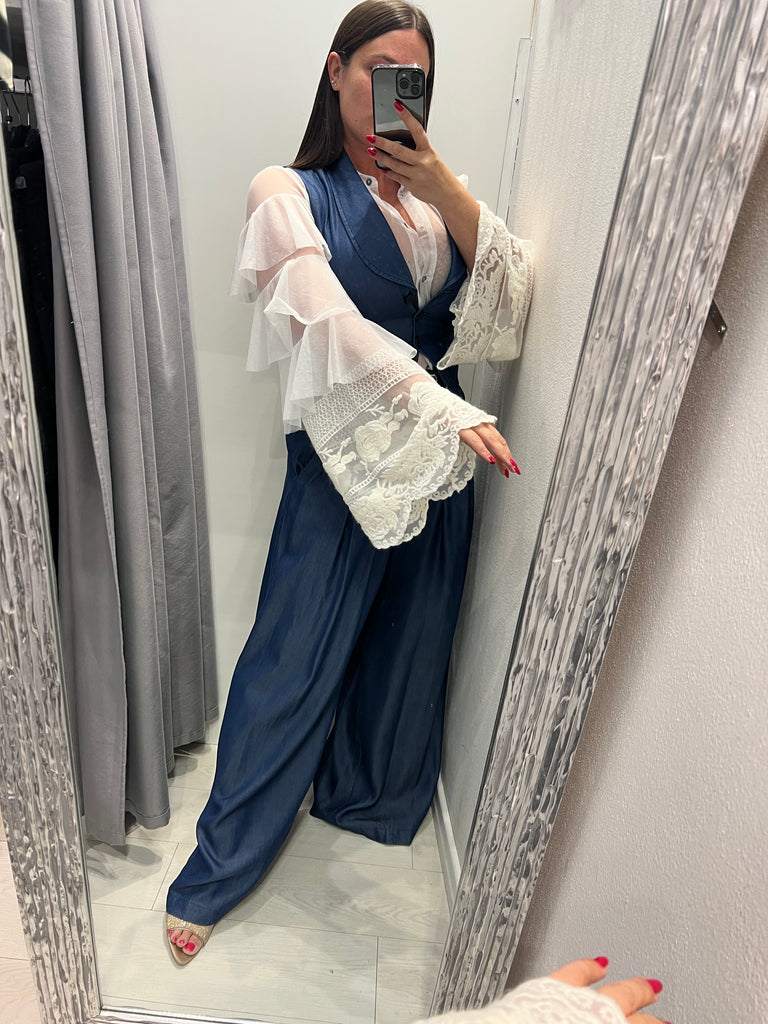 MSS💥IMPERIAL•Pantalone Best palazzo chambray con cinturino