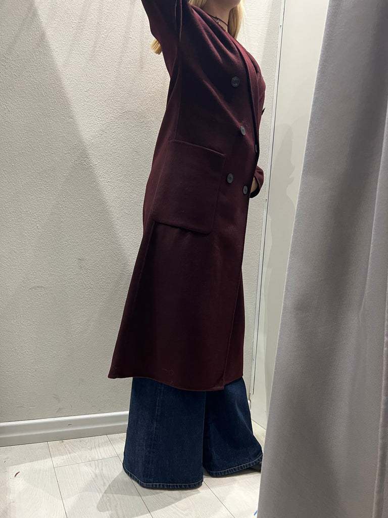 ViCOLO•Cappotto lana doppiopetto tasche applicate Bordeaux