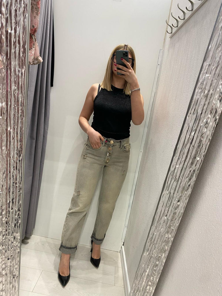 ViCOLO•Jeans Zoe bottoni gioiello lavaggio sabbiato