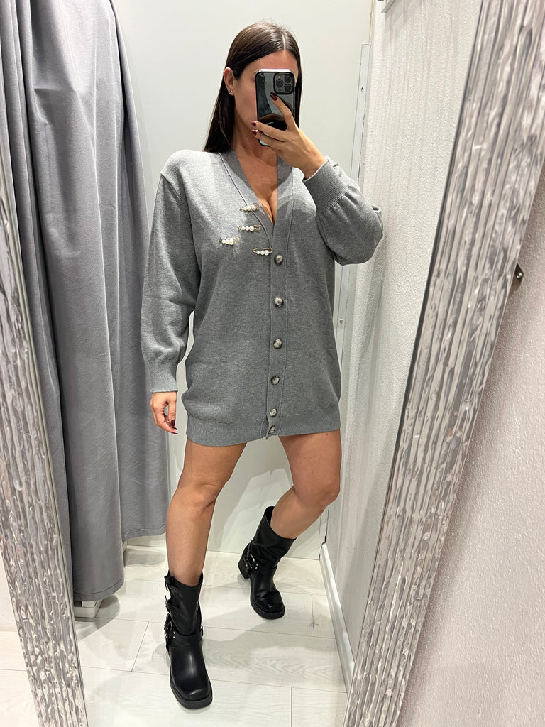 BLK30 ViCOLO•Cardigan abitino ad ovetto con spille perle Grigio