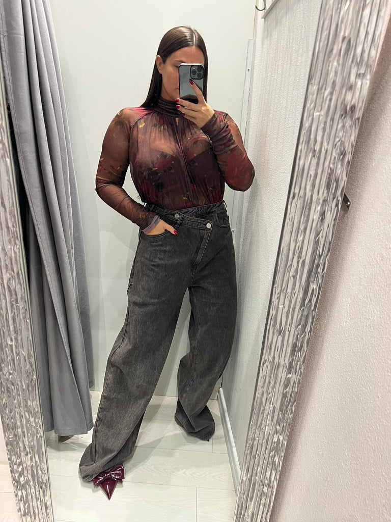 LUMINA•Jeans ampio moro abbottonatura asimmetrica
