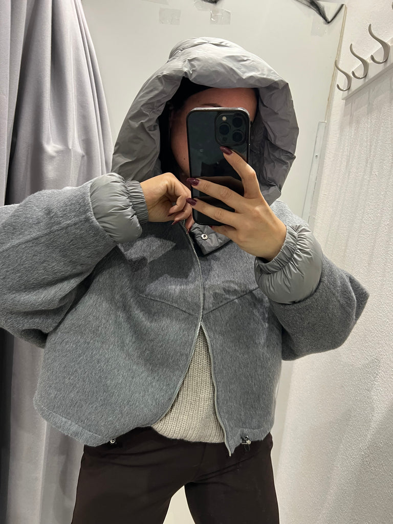 HaveOne•Cappotto bomber grigio inserti piumino