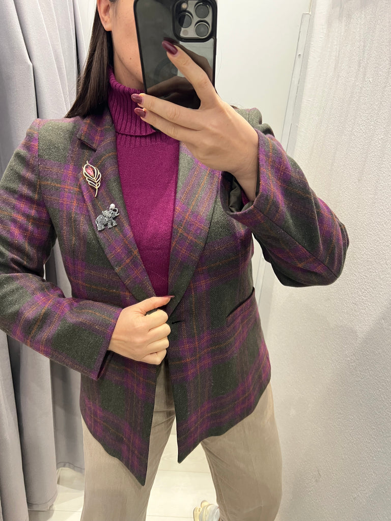Susy Mix•Giacca lana check militare/viola/zucca