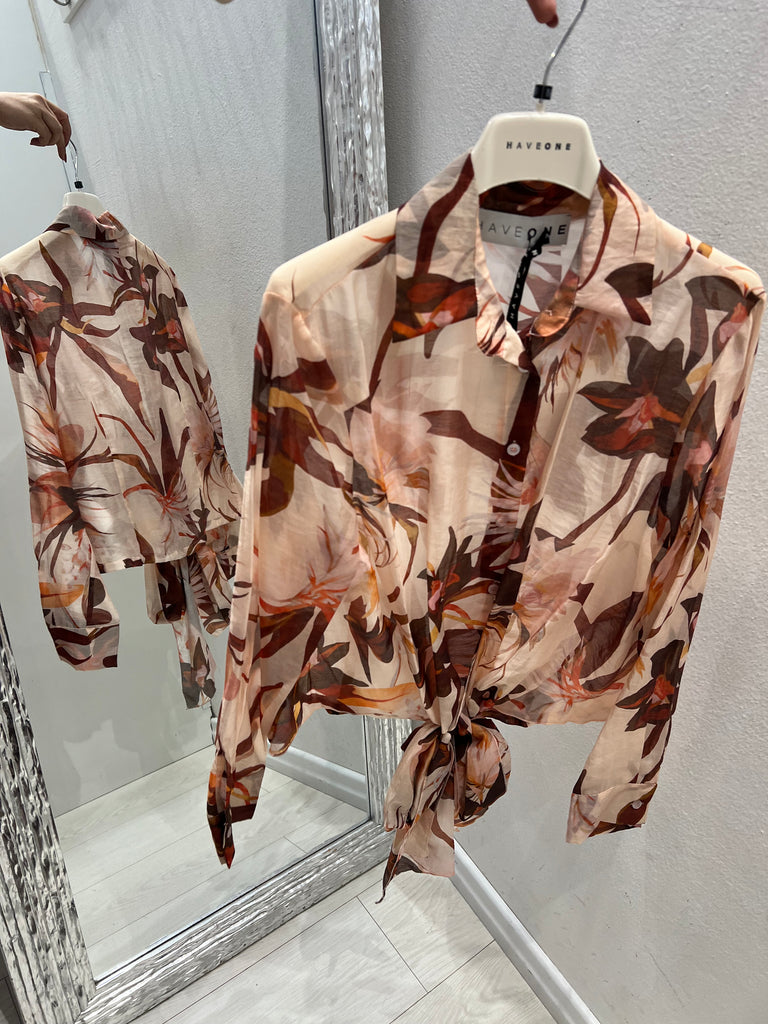 HaveOne•Camicia fantasia crop con fiocco
