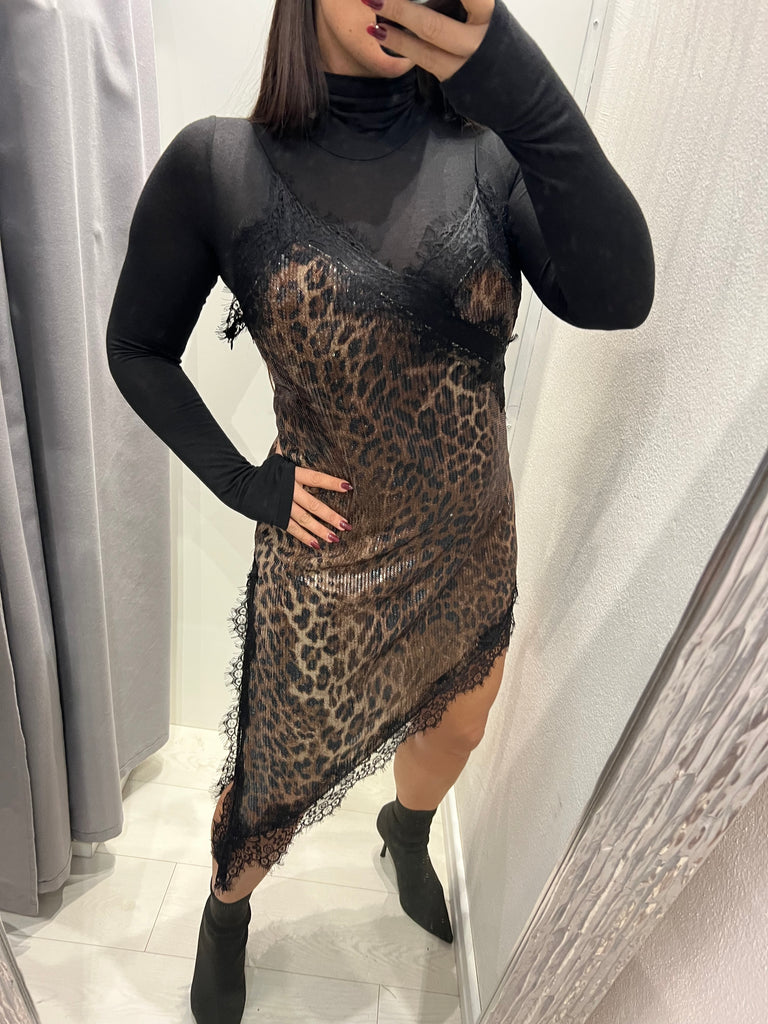 BLK30 LUMINA•Abitino maculato asimmetrico paillettes con pizzo