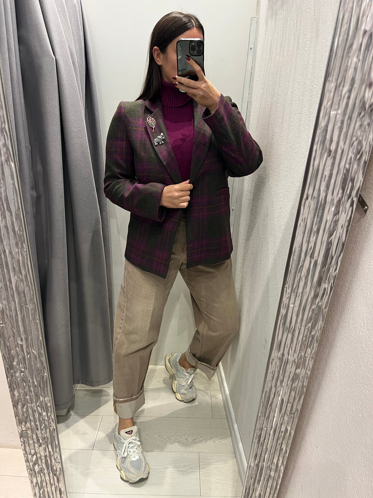 Susy Mix•Giacca lana check militare/viola/zucca