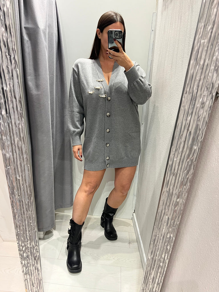 BLK30 ViCOLO•Cardigan abitino ad ovetto con spille perle Grigio