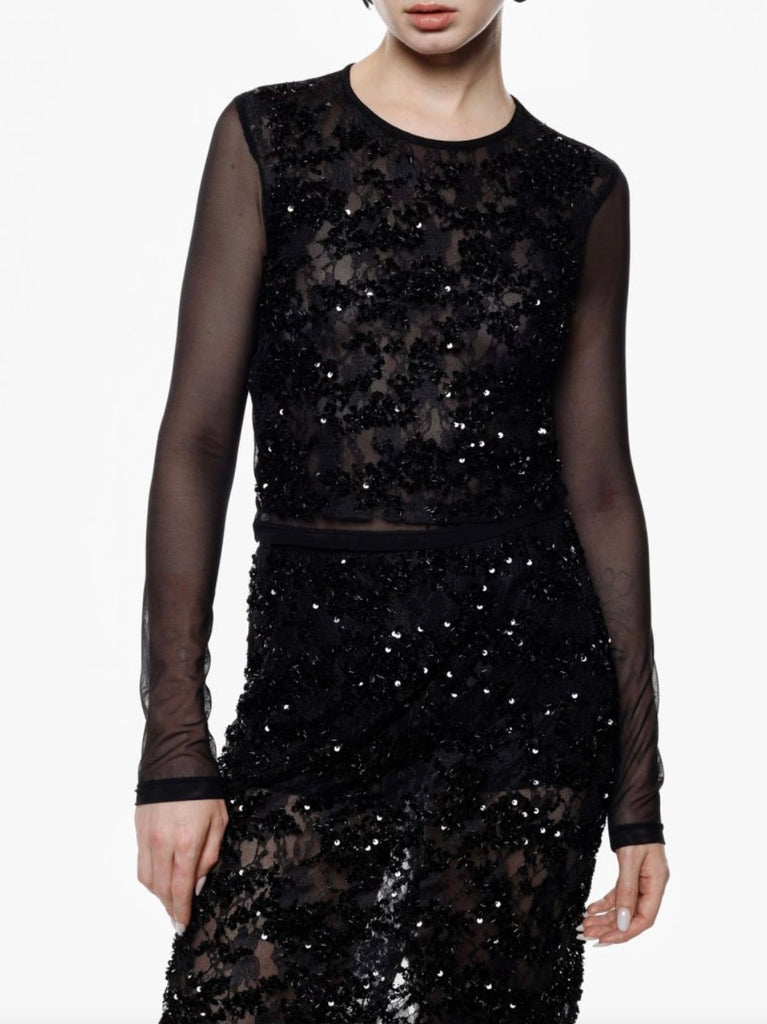 IMPERIAL•Maglia crop tulle e paillettes