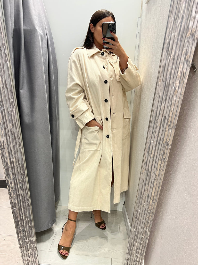 LUMINA•Trench panna a costine di velluto