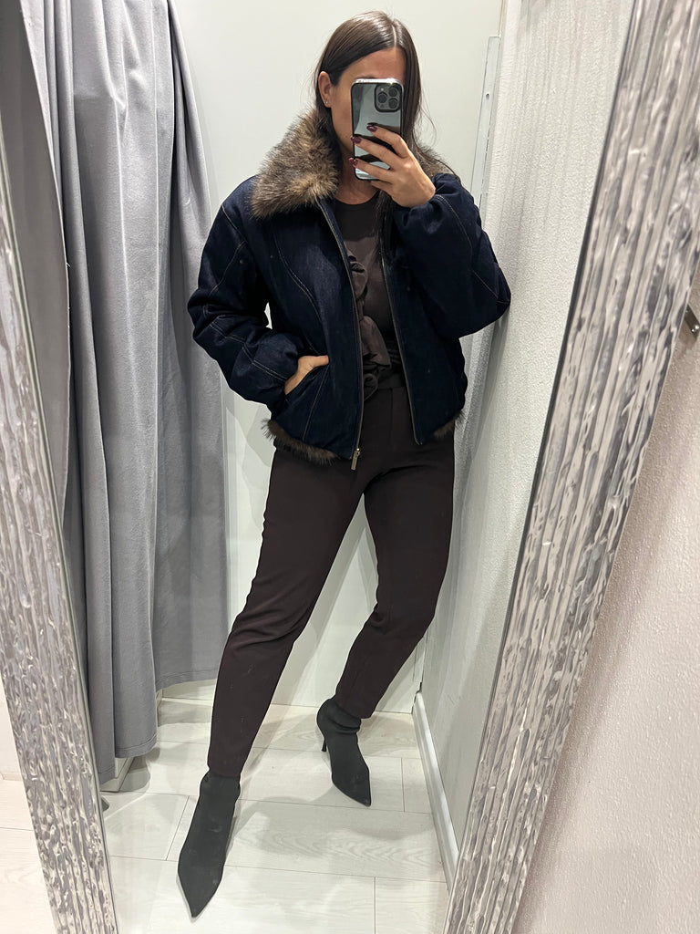 BLK30 ViCOLO•Bomber reversibile jeans e ecopelliccia