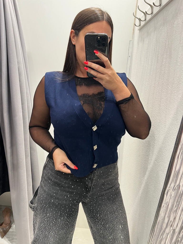 KONTATTO•Maglioncino gilet bottoni gioiello oro•Più colori