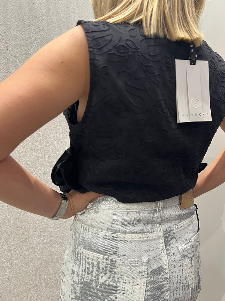 🚨HaveOne•Camicia crop smanicata volant•Nero
