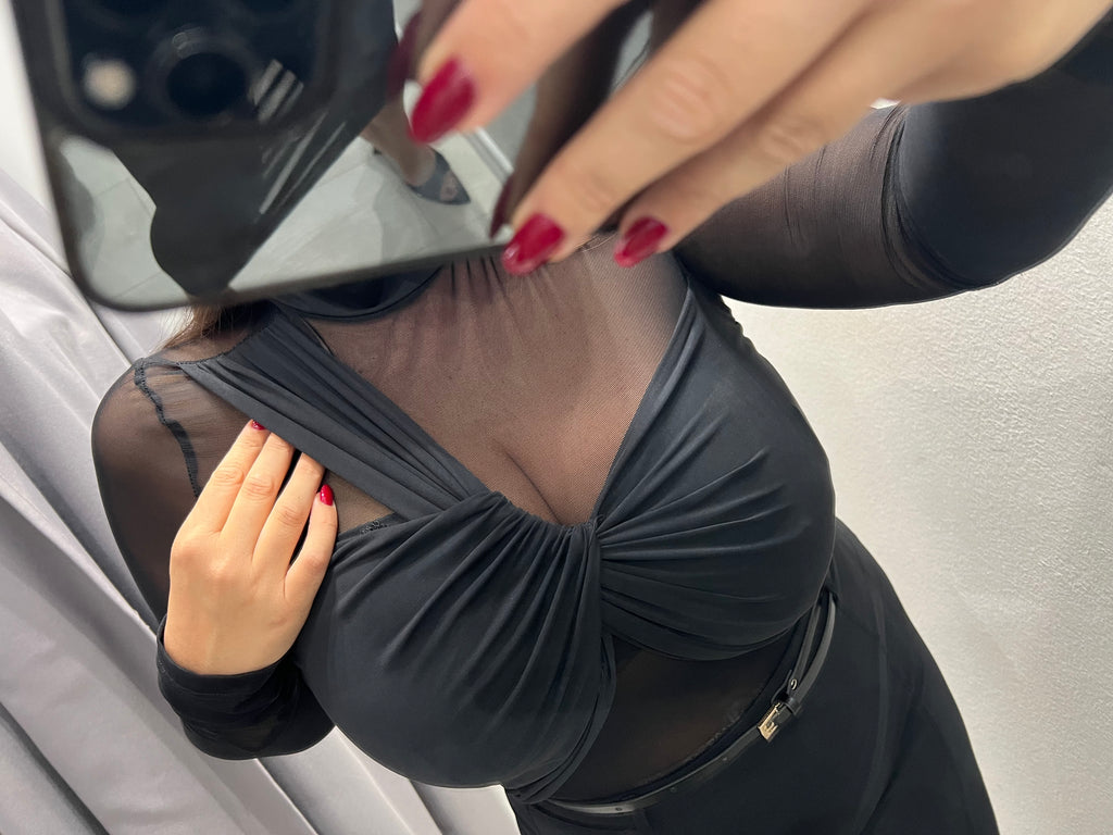 IMPERIAL•Maglia body in tulle con inserti tessuto