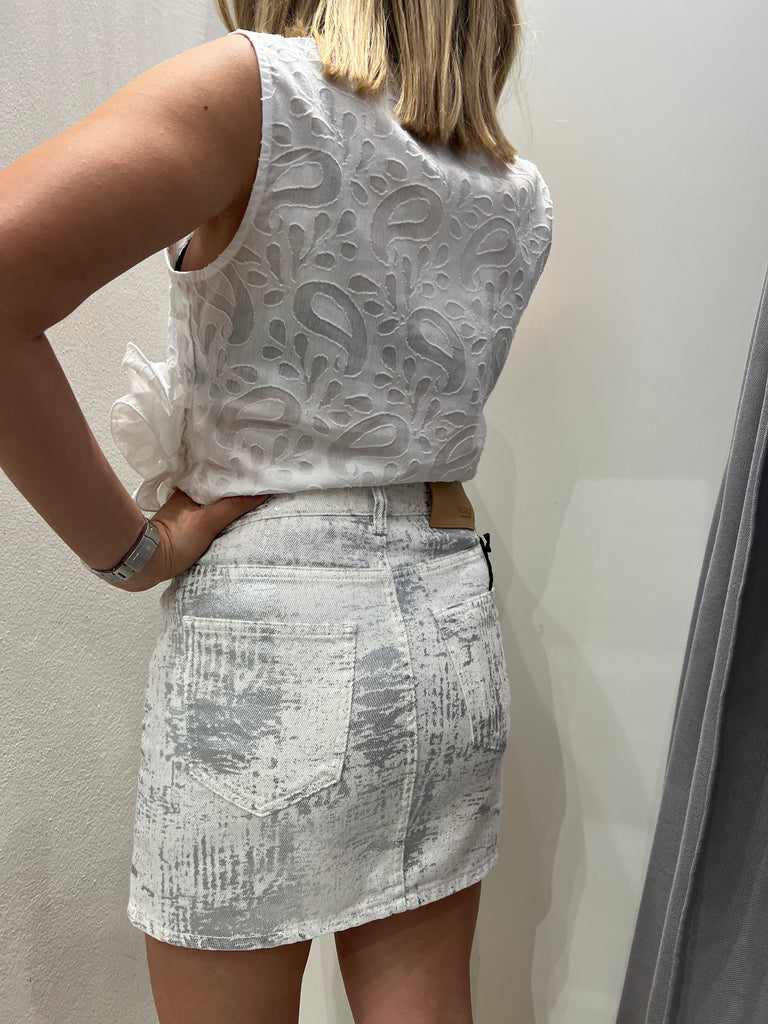 🚨ViCOLO•Gonna jeans Plume spalmato argento
