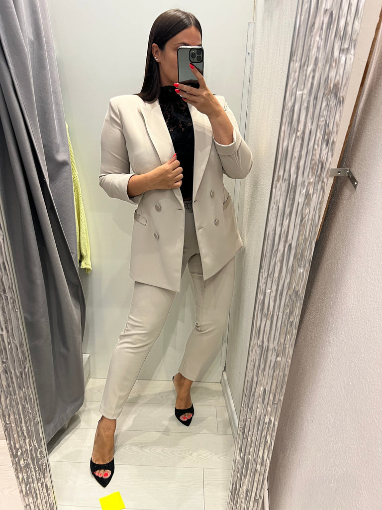 MSS💥IMPERIAL•Giacca doppiopetto con inserti in raso•Beige luna