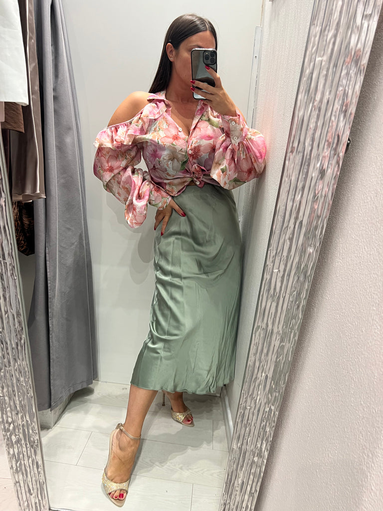 MSS💥ViCOLO•Camicia spalle scoperte floreale rosa