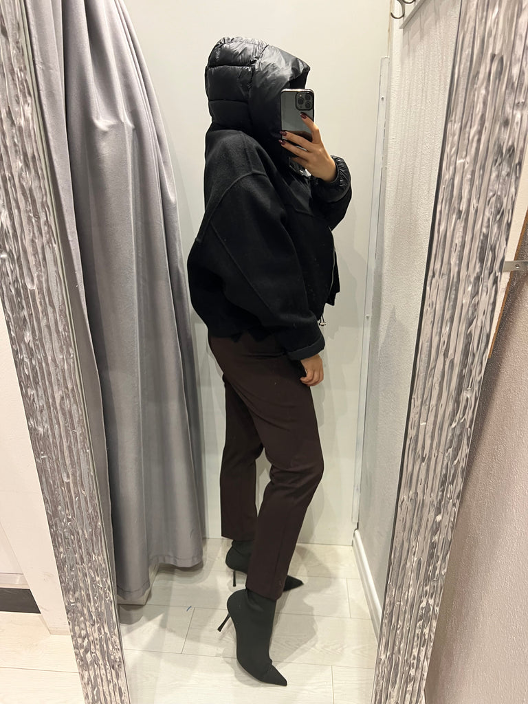 HaveOne•Cappotto bomber nero inserti piumino