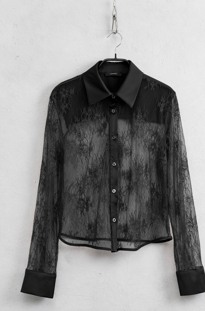 LUMINA•Camicia pizzo e raso nero