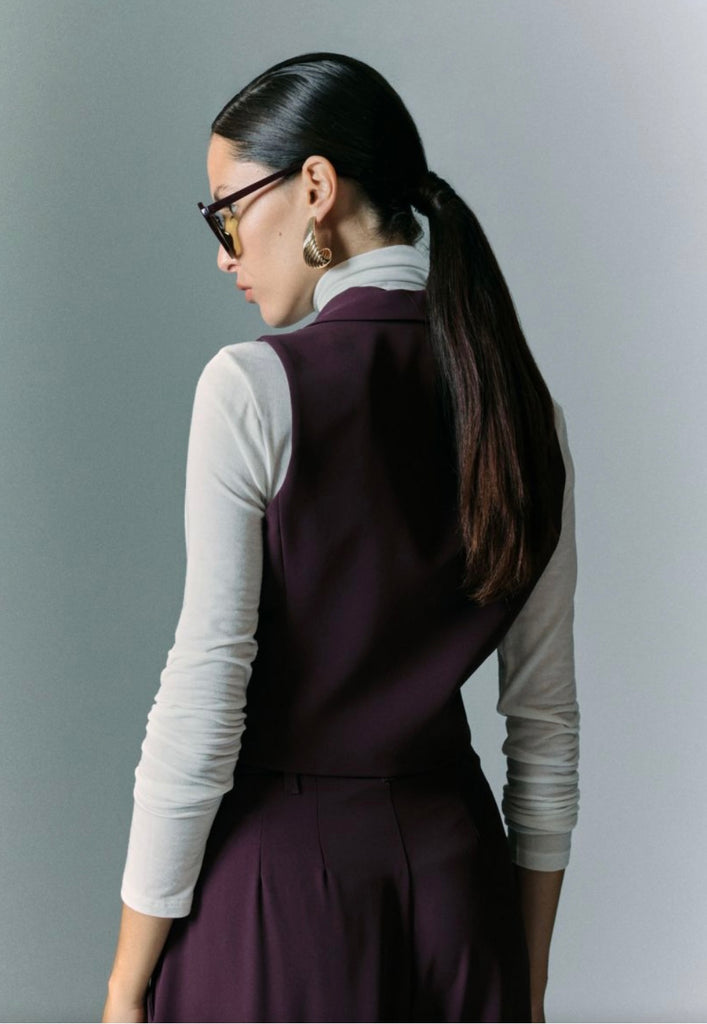 IMPERIAL•Gilet best con bottoni ricoperti prugna