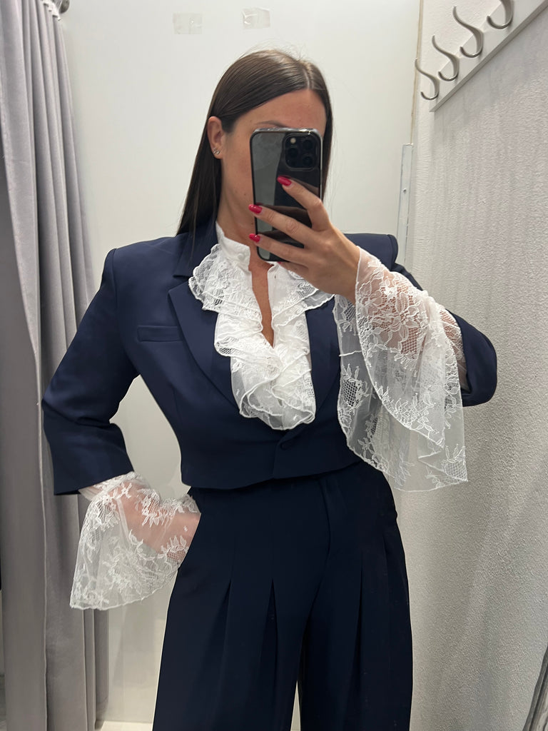 IMPERIAL•Camicia bianca pizzo rouches