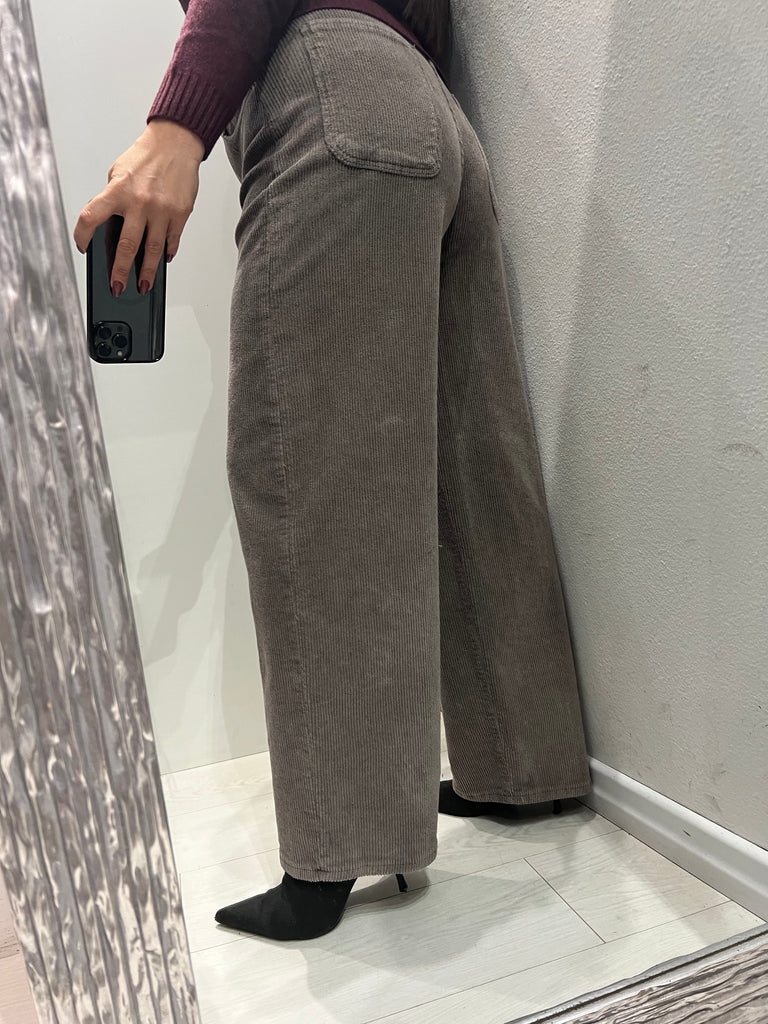 HaveOne•Pantalone Bella fango costina di velluto