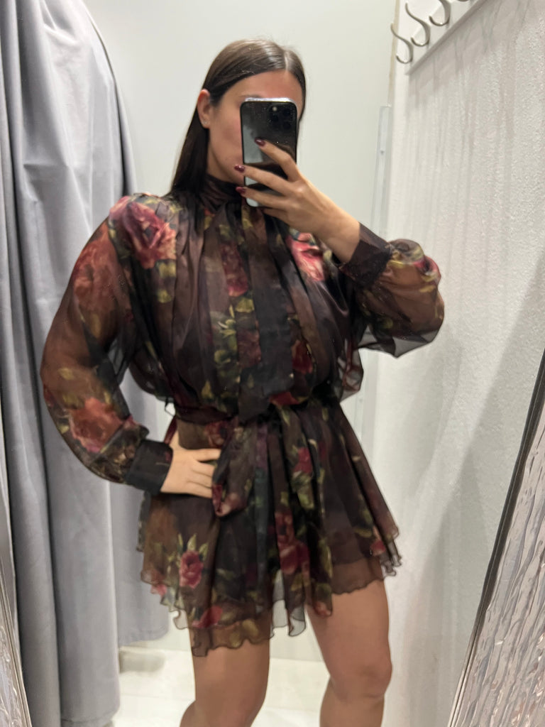 BLK30 LUMINA•Abitino moro floreale gonna volant