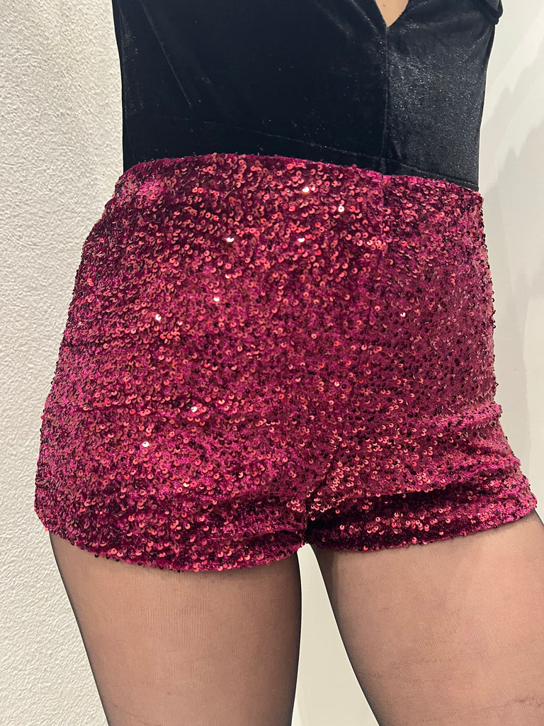 HaveOne•Shorts coulotte vino velluto paillettes