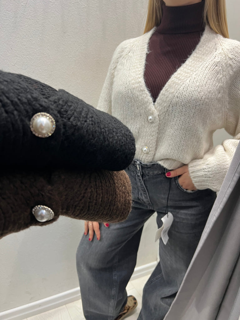 HaveOne•Cardigan con bottoni gioiello perle+strass•Più colori
