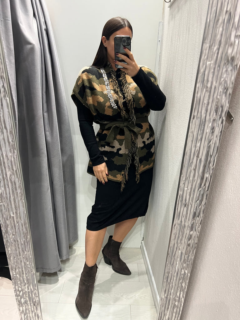 HaveOne•Cardigan smanicato camouflage strass