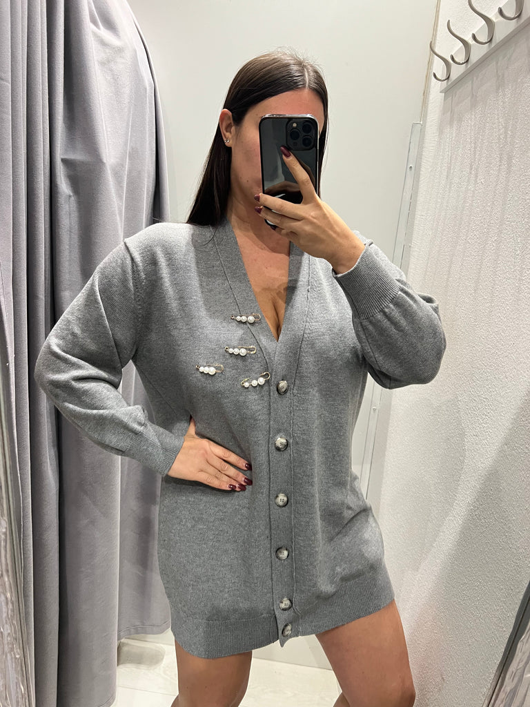 BLK30 ViCOLO•Cardigan abitino ad ovetto con spille perle Grigio