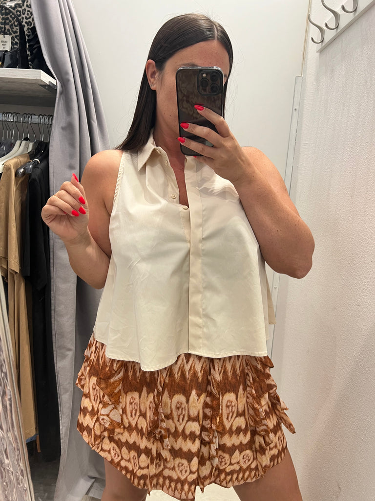 🚨ANGELA DAVIS•Camicia smanicata trapezio burro