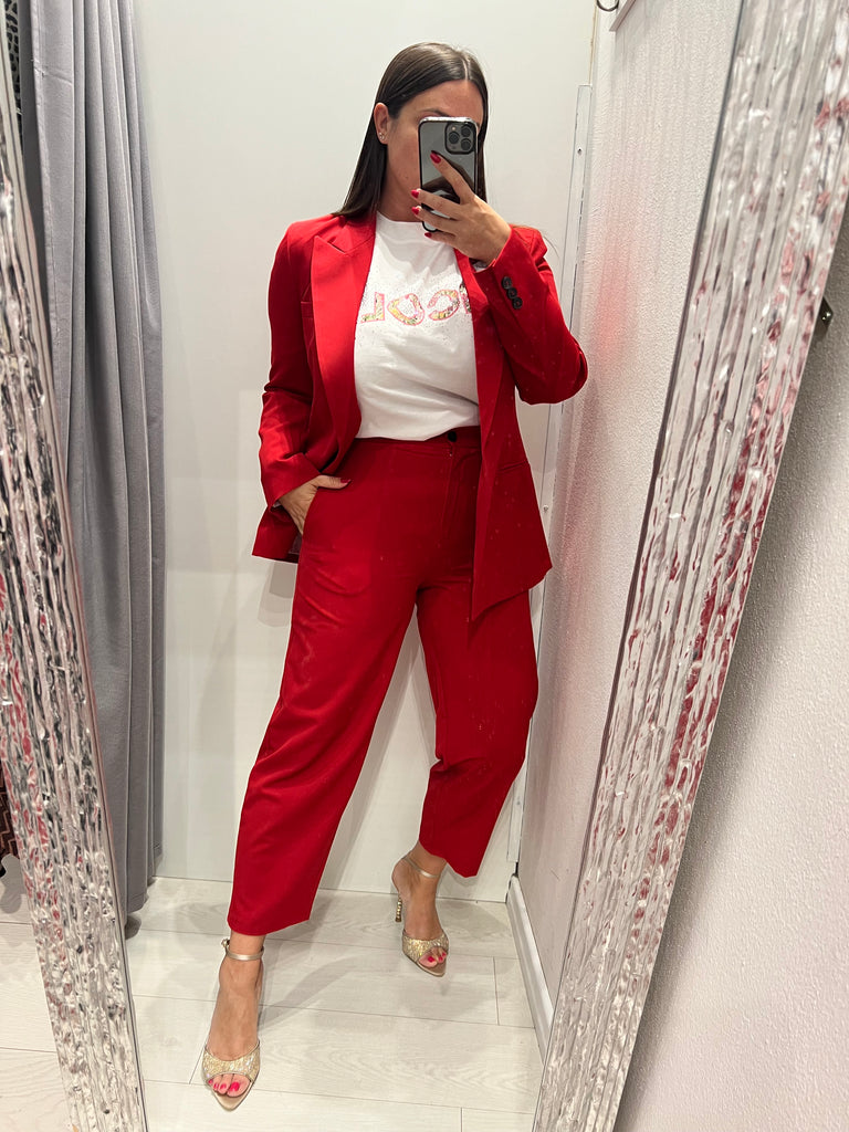 ViCOLO•Pantalone basic rosso con elastico e bottone