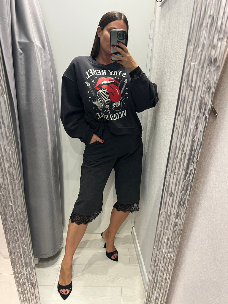LUMINA•Bermuda antracite con pizzo nero