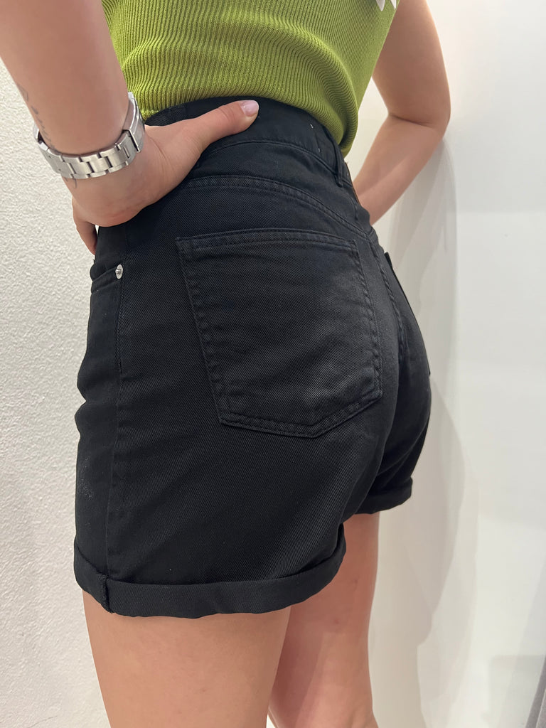 MSS💥HaveOne•Shorts in jeans con risvolto•Nero