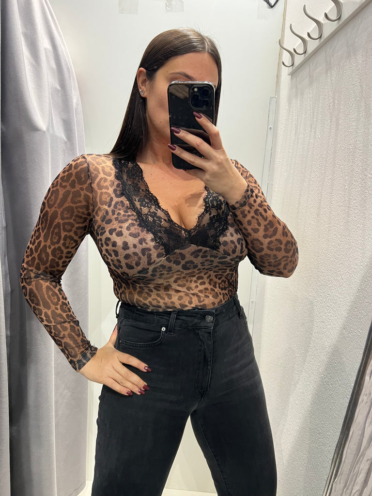 LUMINA•Body maculato scollo V pizzo