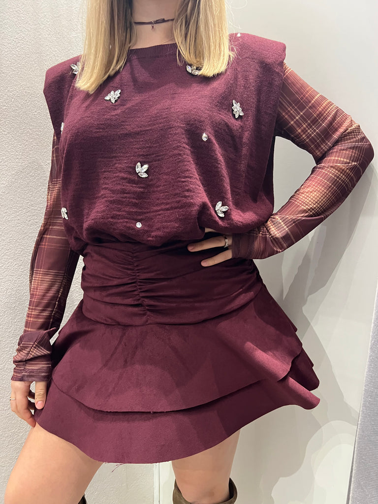 HaveOne•Gilet in maglia bordeaux con strass