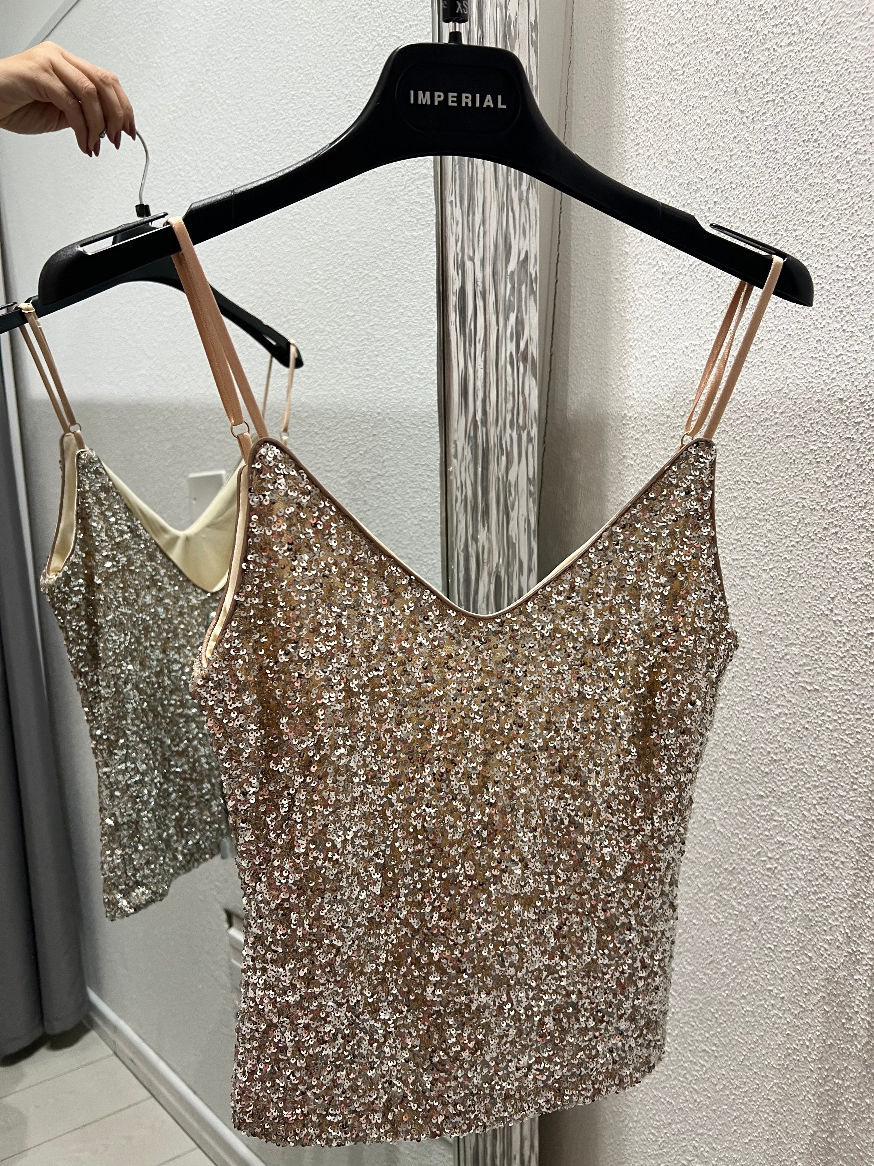 Argento Canotte In Paillettes IMPERIAL•Canotta Beige/argento