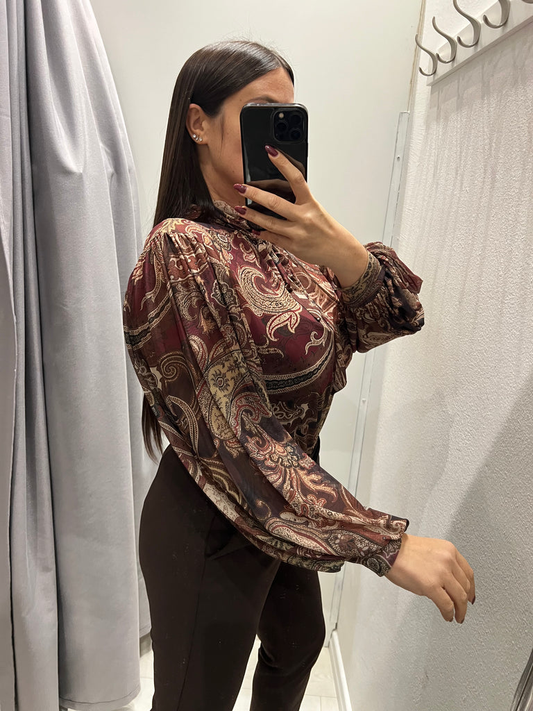 LUMINA•Camicia ampia stampa cashmere bordeaux