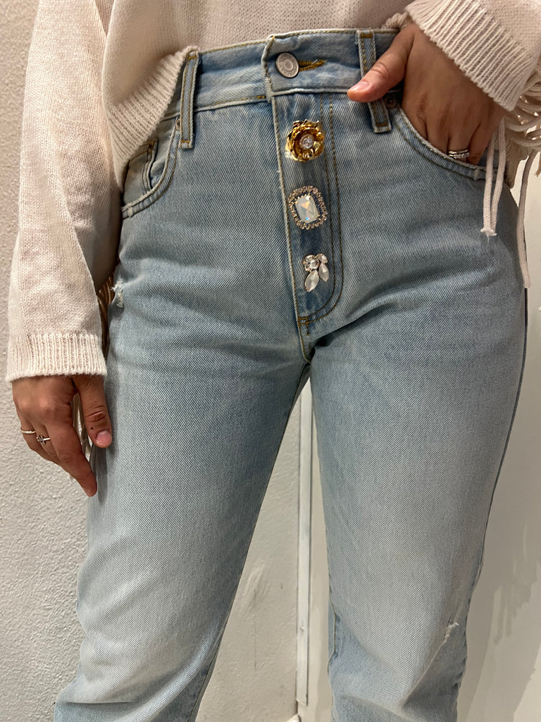ViCOLO•Jeans Zoe bottoni gioiello lavaggio chiaro